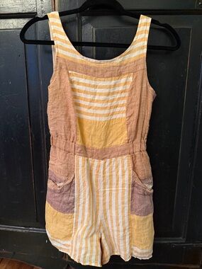Yellow Stripe Linen Romper